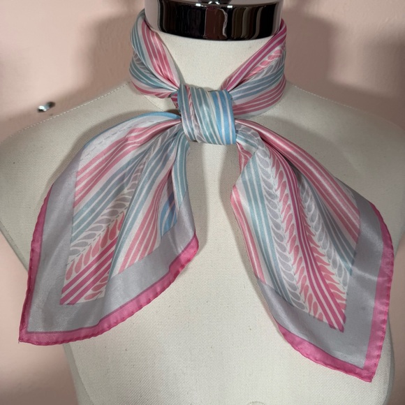 Vintage 1950 1960’s Cotton Candy Pastel Retro Stripe Hand rolled edges Scarf - Picture 10 of 16